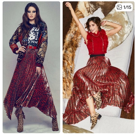 Alice + Olivia Dresses & Skirts - Alice + Olivia Katz Metallic Red Leopard Print Pleated Maxi Skirt Size 6